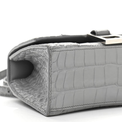 Balenciaga Shiny Calfskin Crocodile Embossed Hourglass Top Handle Bag XS Balenciaga Grey 9 of 11
