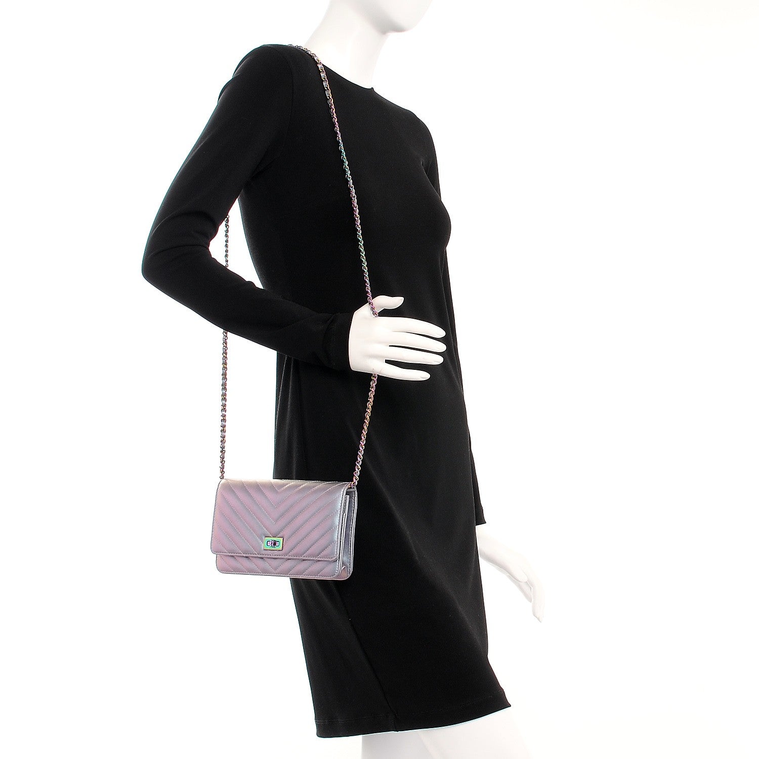 Chanel Iridescent Lambskin Chevron Quilted Reissue Wallet On Chain WOC Light Purple 2 of 9