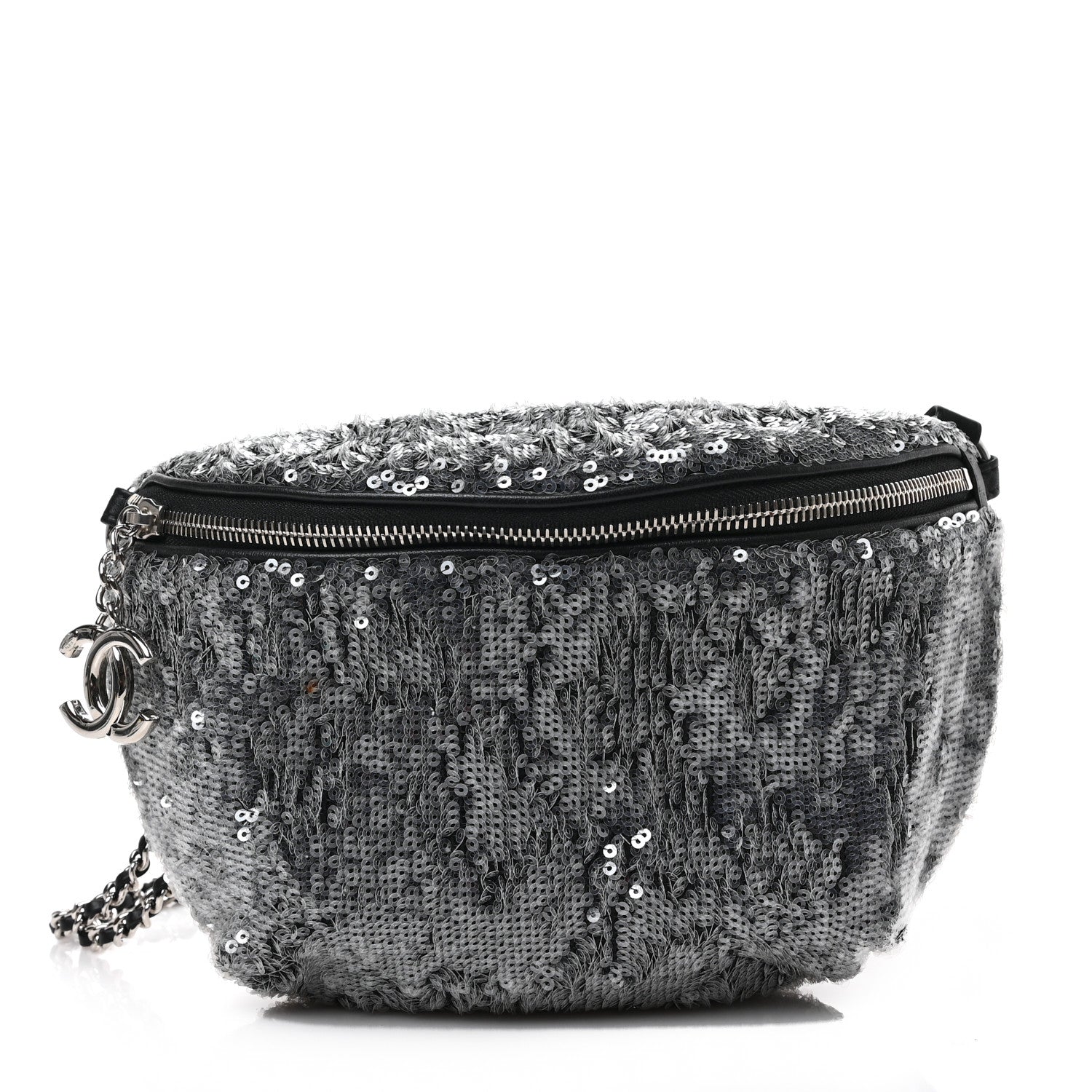 Chanel Sequin Waist Bag Fanny Pack Silver Black 1 of 9