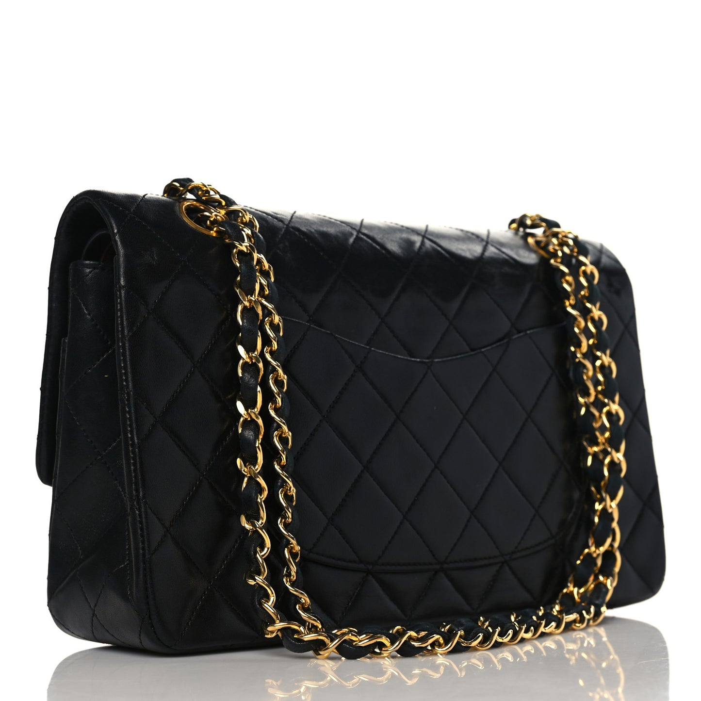 Lambskin Quilted Medium Double Flap Black