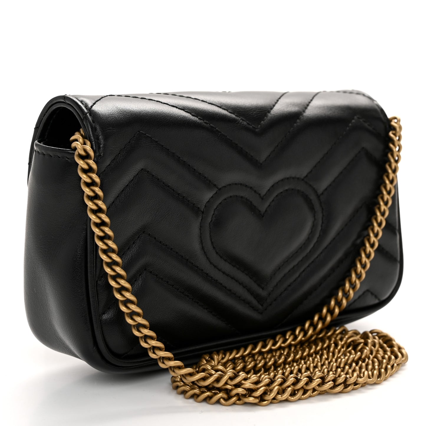 Calfskin Matelasse Super Mini GG Marmont Shoulder Bag Black
