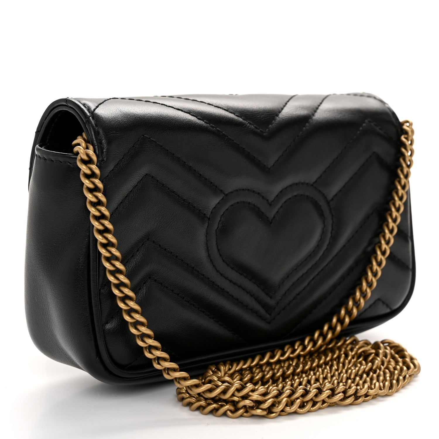 Gucci Calfskin Matelasse Super Mini GG Marmont Shoulder Bag Black 3 of 11