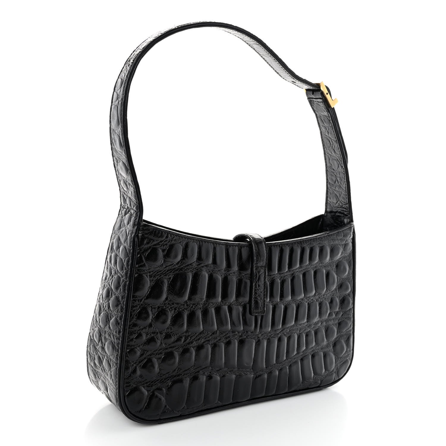 Saint Laurent Calfskin Crocodile Embossed LE 5 A 7 Hobo Black 3 of 9