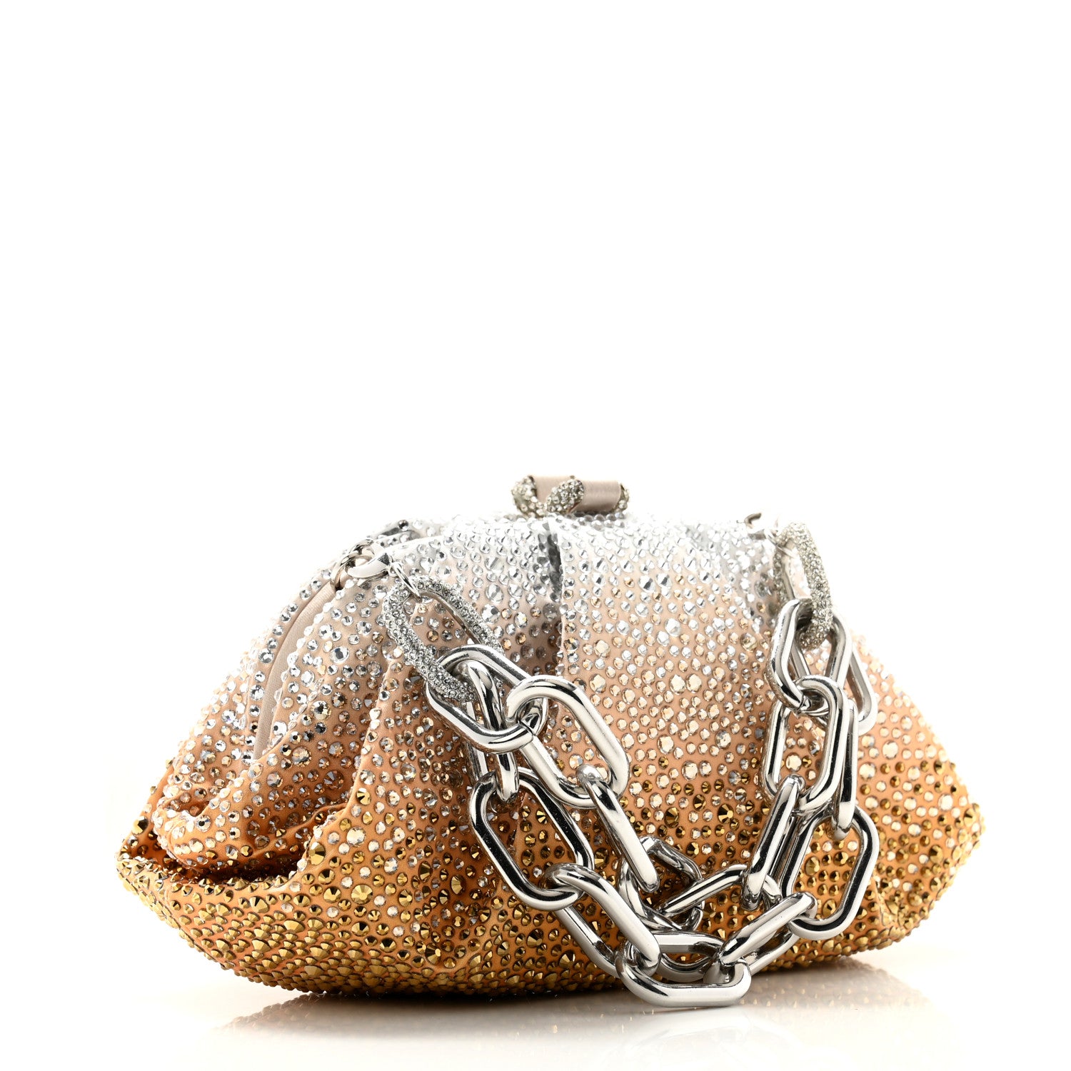 Judith Leiber Swarovski Crystal Satin Gemma Clutch Gold Silver 3 of 9