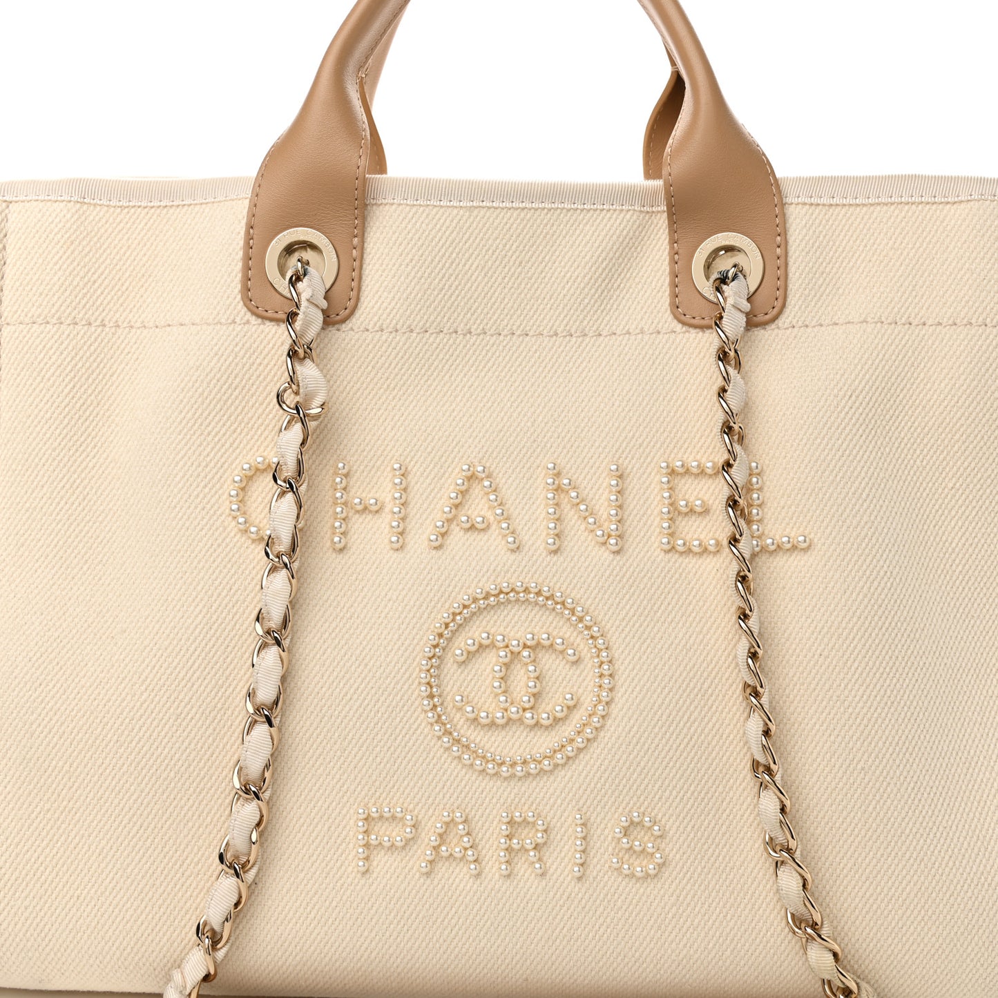 Canvas Pearl Medium Deauville Tote Ecru Beige