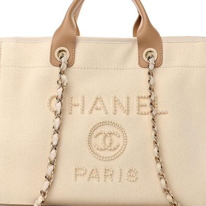 Chanel Canvas Pearl Medium Deauville Tote Ecru Beige 10 of 11