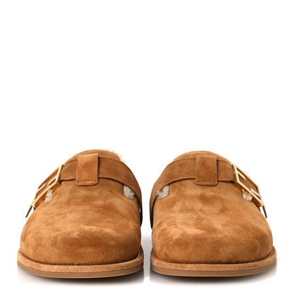 Fendi Suede Shearling Fendi Feel Buckled Clogs 41 Caramel Latte 3 of 9