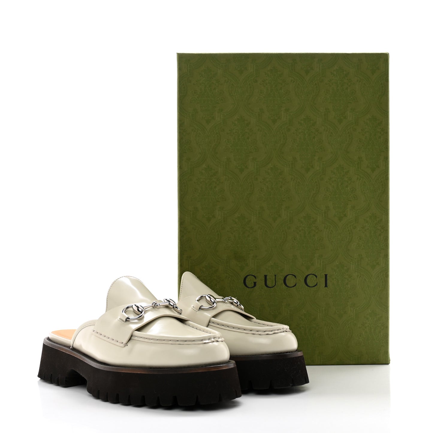 Cordovan Lux Horsebit Platform Mules 38 Mystic White