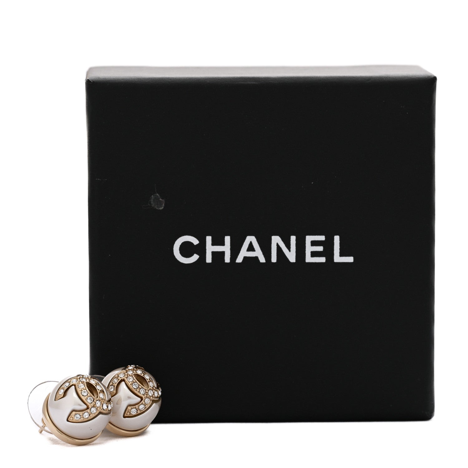 Chanel Pearl Crystal Metal CC Round Earrings Gold 5 of 5