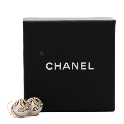 Chanel Pearl Crystal Metal CC Round Earrings Gold 5 of 5