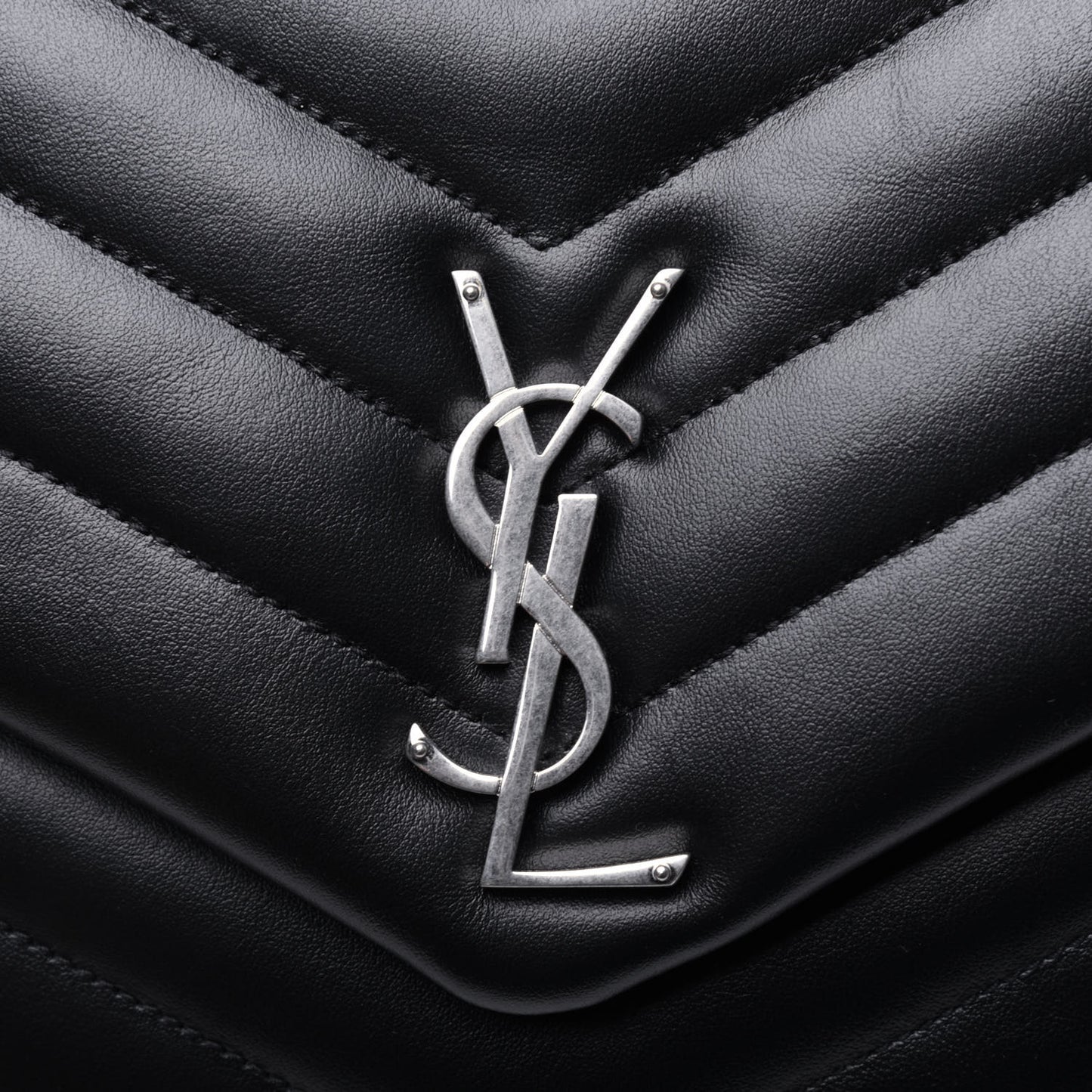 Calfskin Y Quilted Monogram Large Loulou Chain Satchel Black