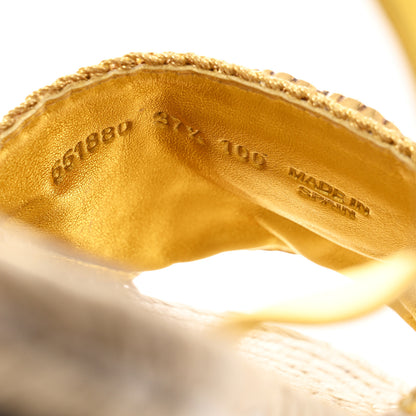 Gucci Cotton Malaga Kid Crochet Pearly GG Lilibeth Espadrille Platform Sandals 37.5 Gold 6 of 10
