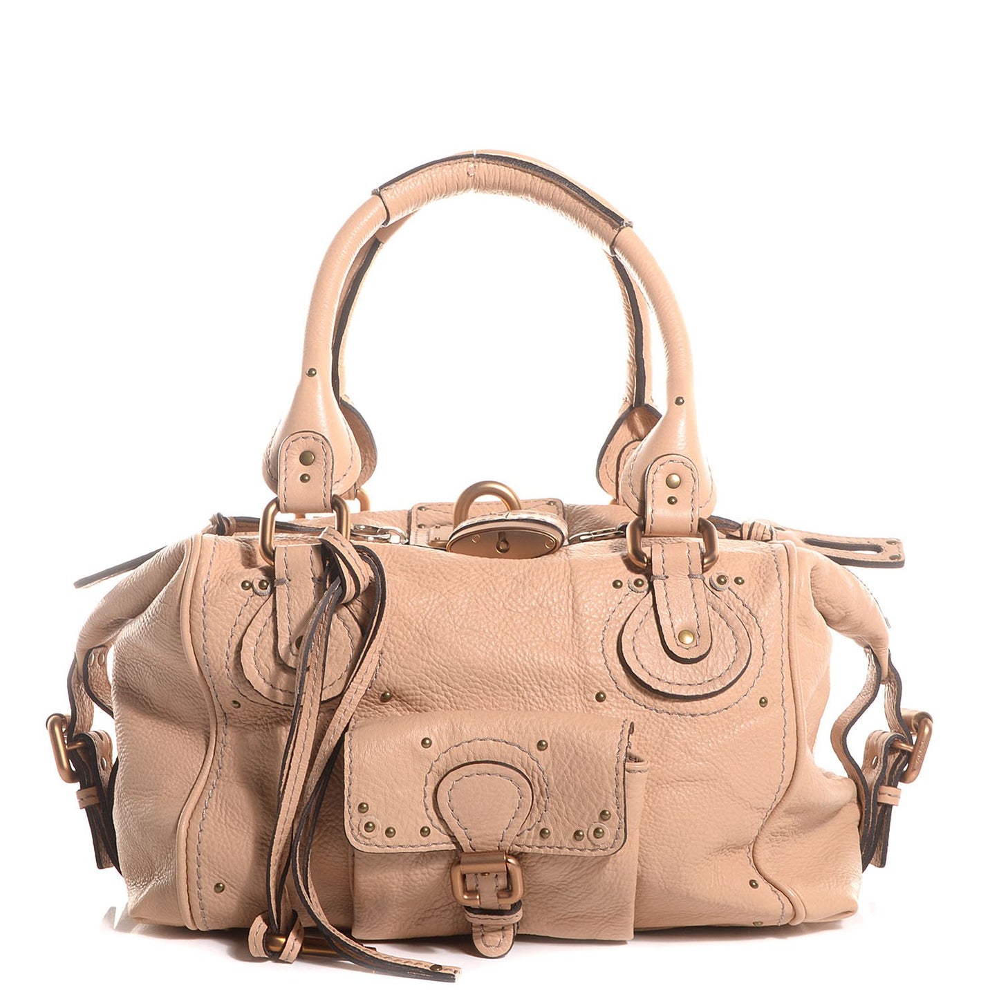 Leather Paddington Front Pocket Tote Beige