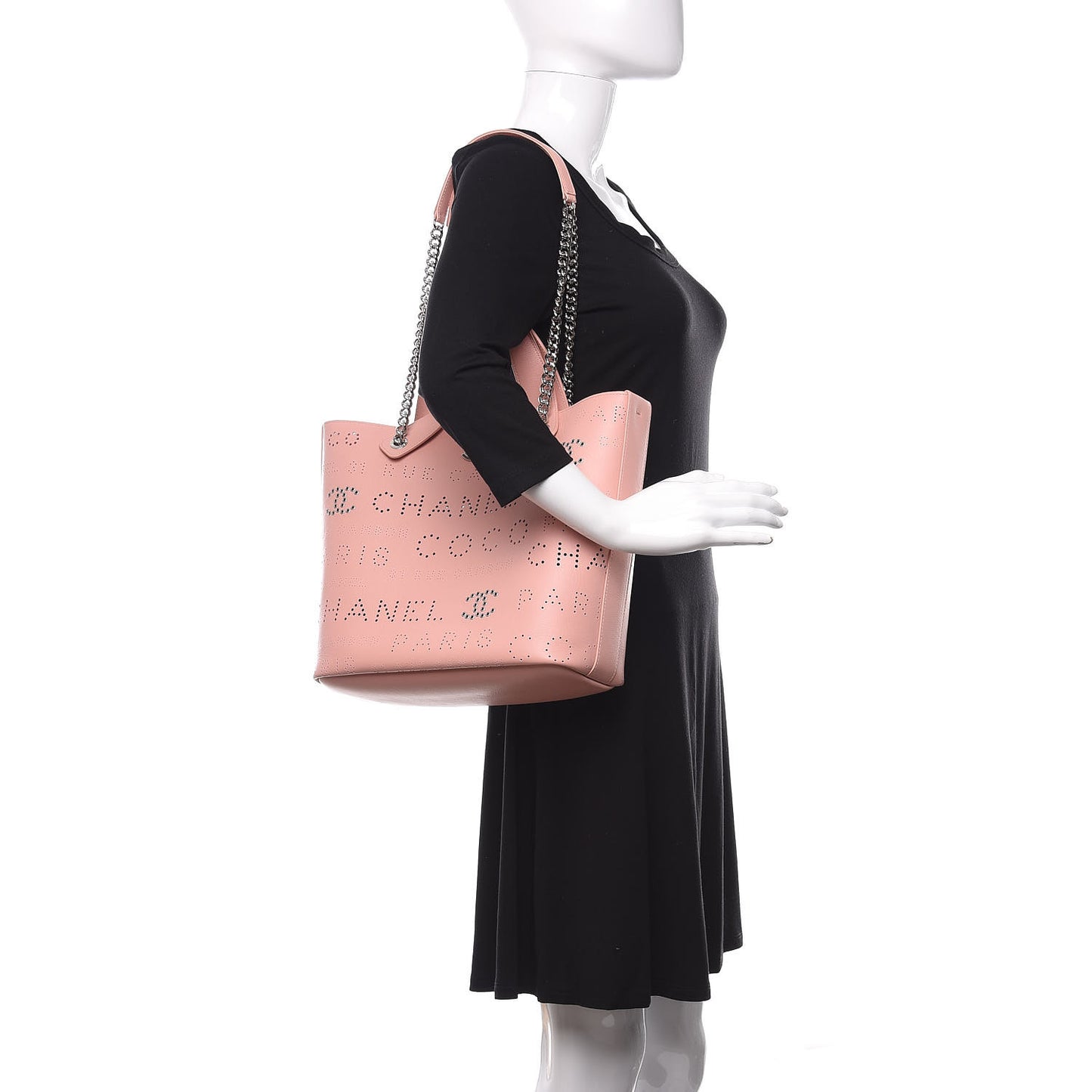 Calfskin Tweed Small Logo Eyelets Shopping Tote Pink