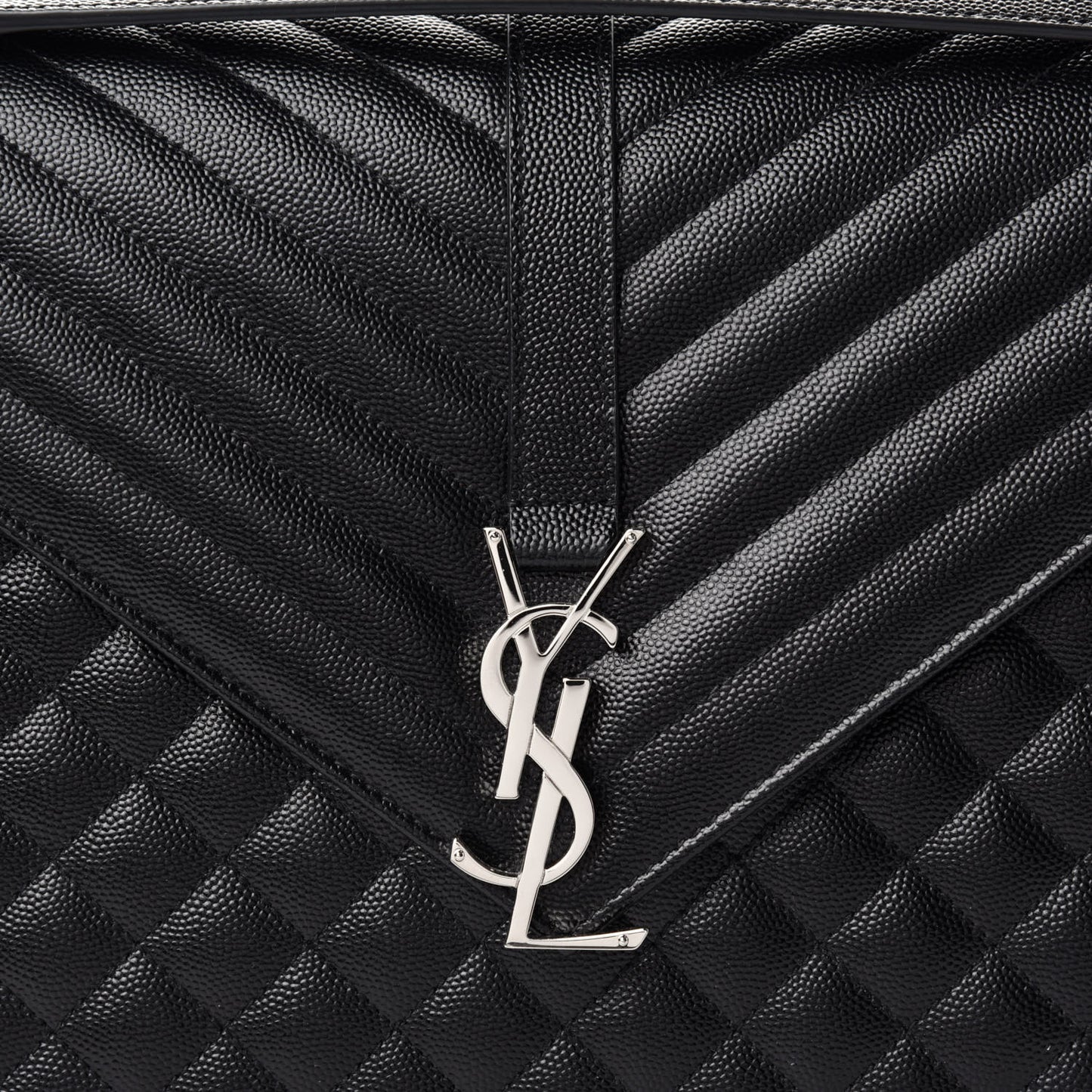 Grain De Poudre Textured Mixed Matelasse Large Triquilt Monogram Satchel Black