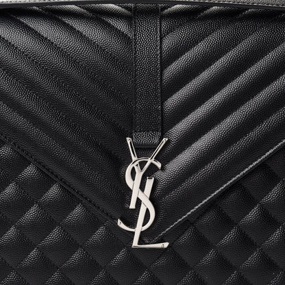 Saint Laurent Grain De Poudre Textured Mixed Matelasse Large Triquilt Monogram Satchel Black 10 of 10