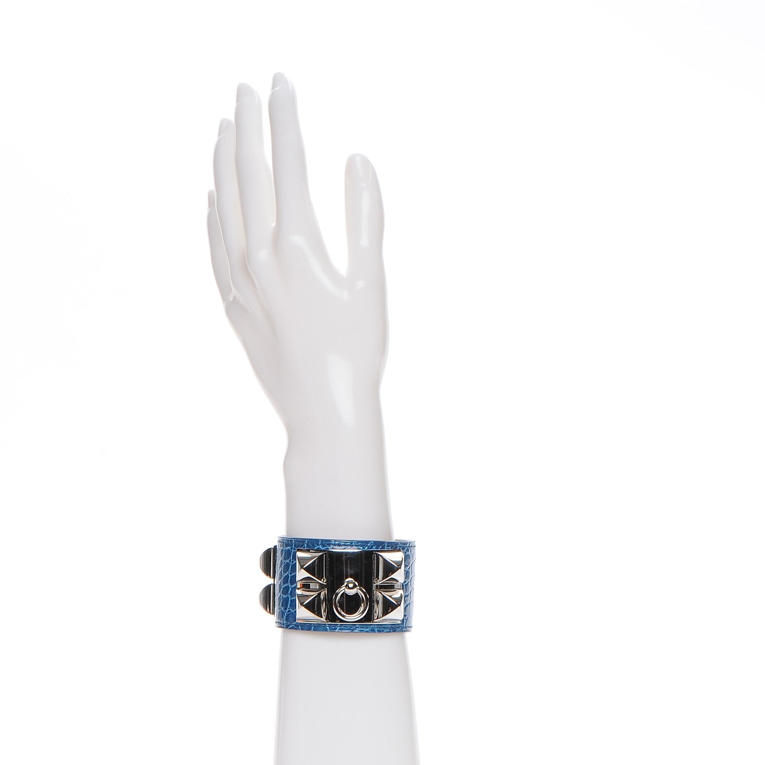 Hermes Shiny Alligator Collier De Chien CDC Bracelet Blue Jean 2 of 9