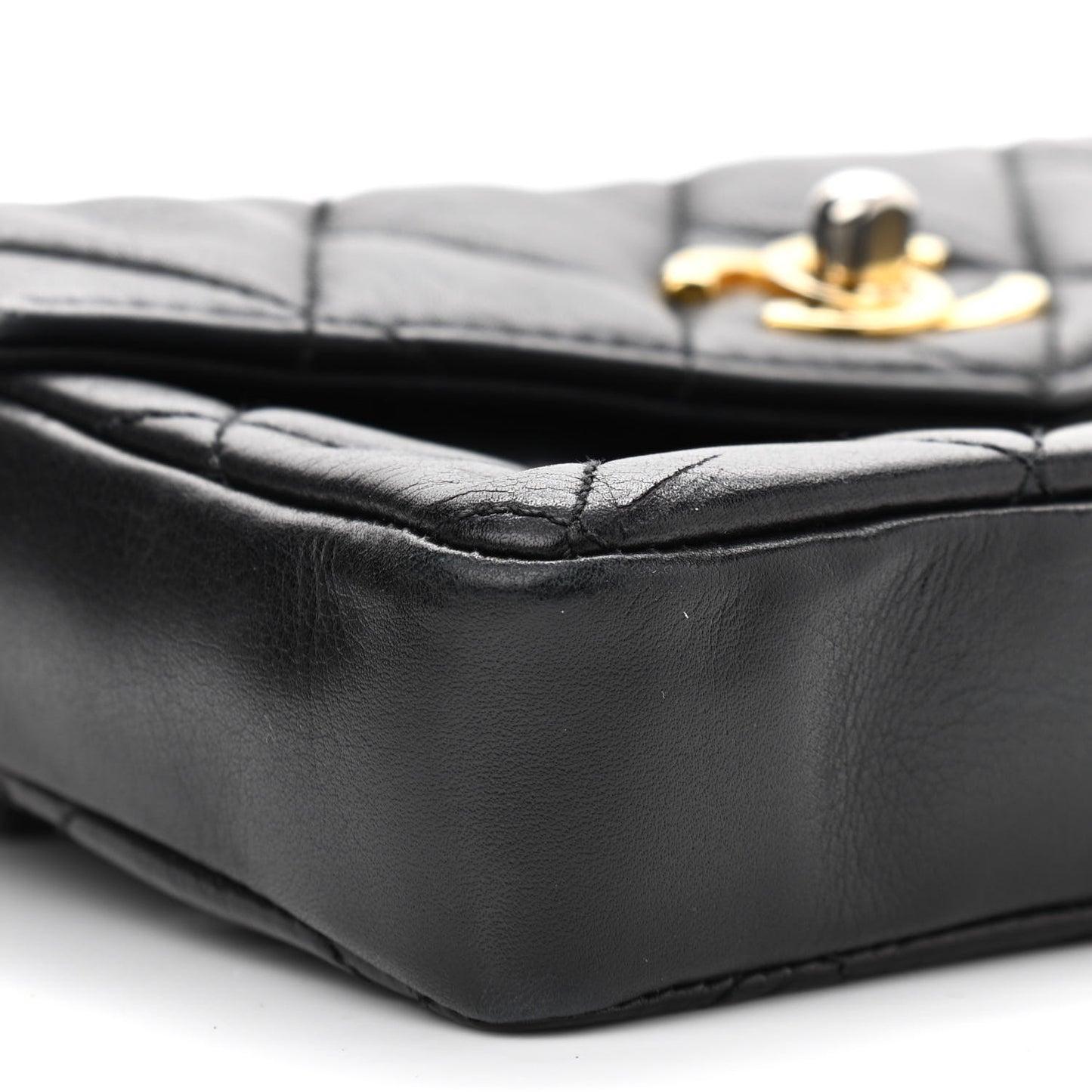 Lambskin Quilted Flap Waist Belt Bag 75 30 Black