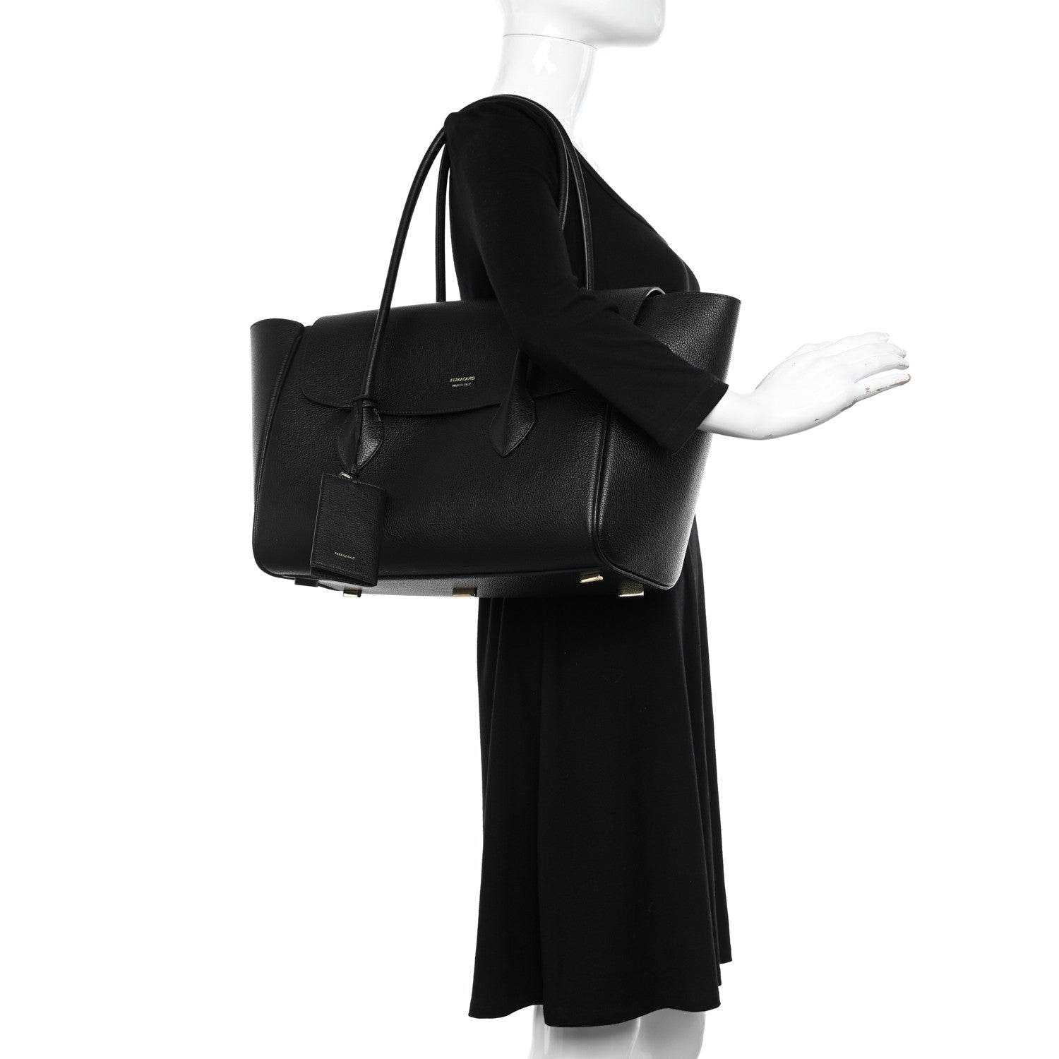 Salvatore Ferragamo Grainy Calfskin Tote Black 2 of 9