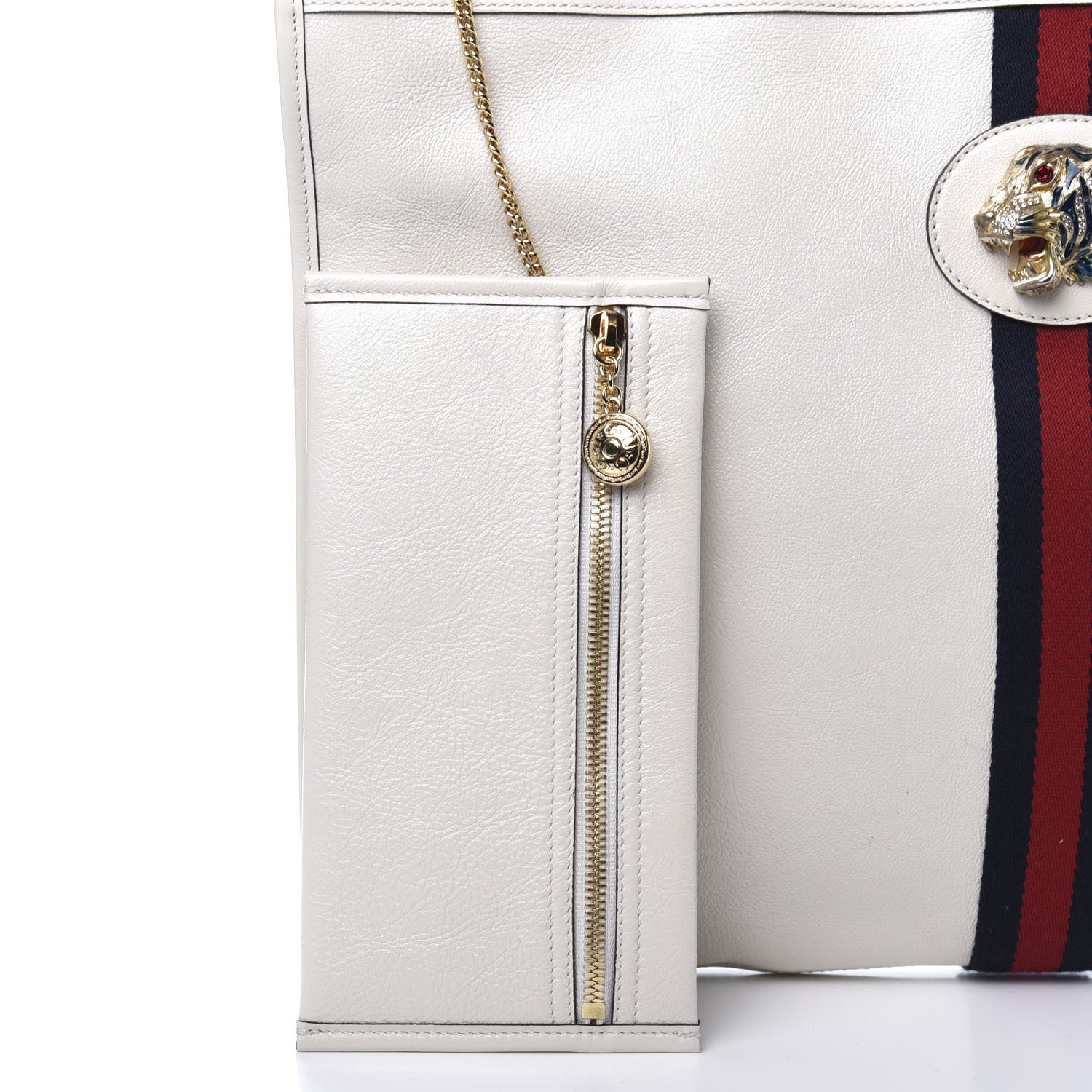 Gucci Suede Calfskin Large Rajah Chain Tote White 12 of 15