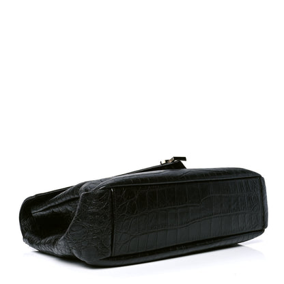 Saint Laurent Calfskin Crocodile Embossed Monogram Large College Satchel Black 5 of 8