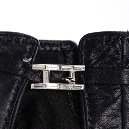 Hermes Lambskin Baguette Crystal Silk Lined Gloves 6.5 Indigo 3 of 7