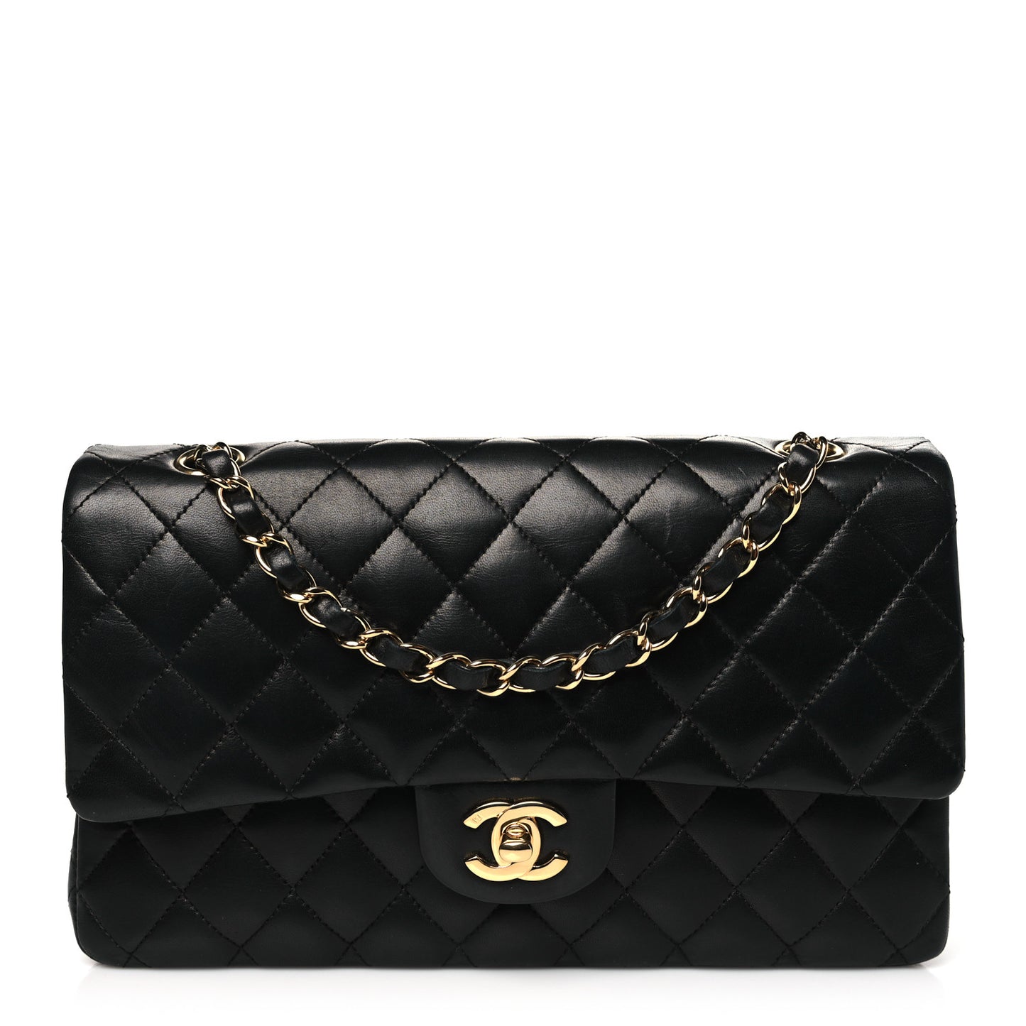 Lambskin Quilted Medium Double Flap Black