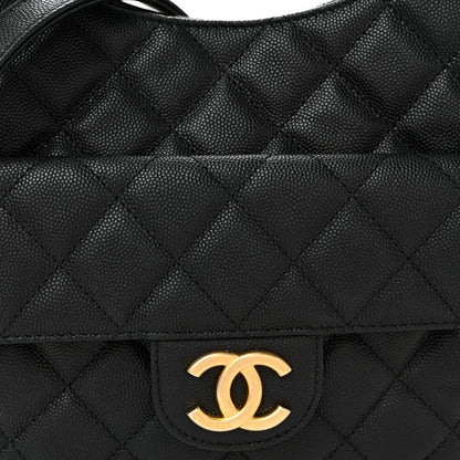 Chanel Caviar Quilted Wavy CC Hobo Black 7 of 9