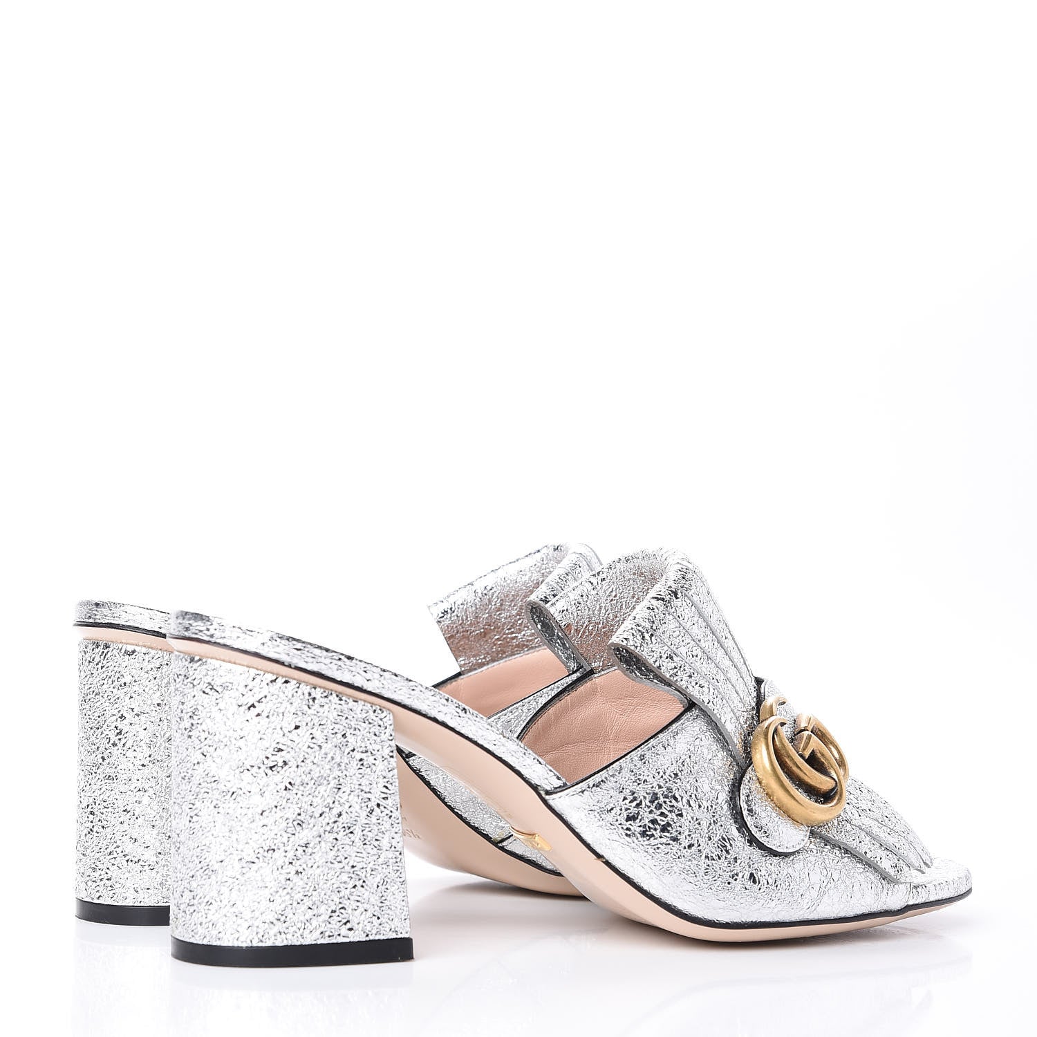 Gucci Galassia GG Marmont Fringe 75mm Slide Sandals 38.5 Argento 4 of 10