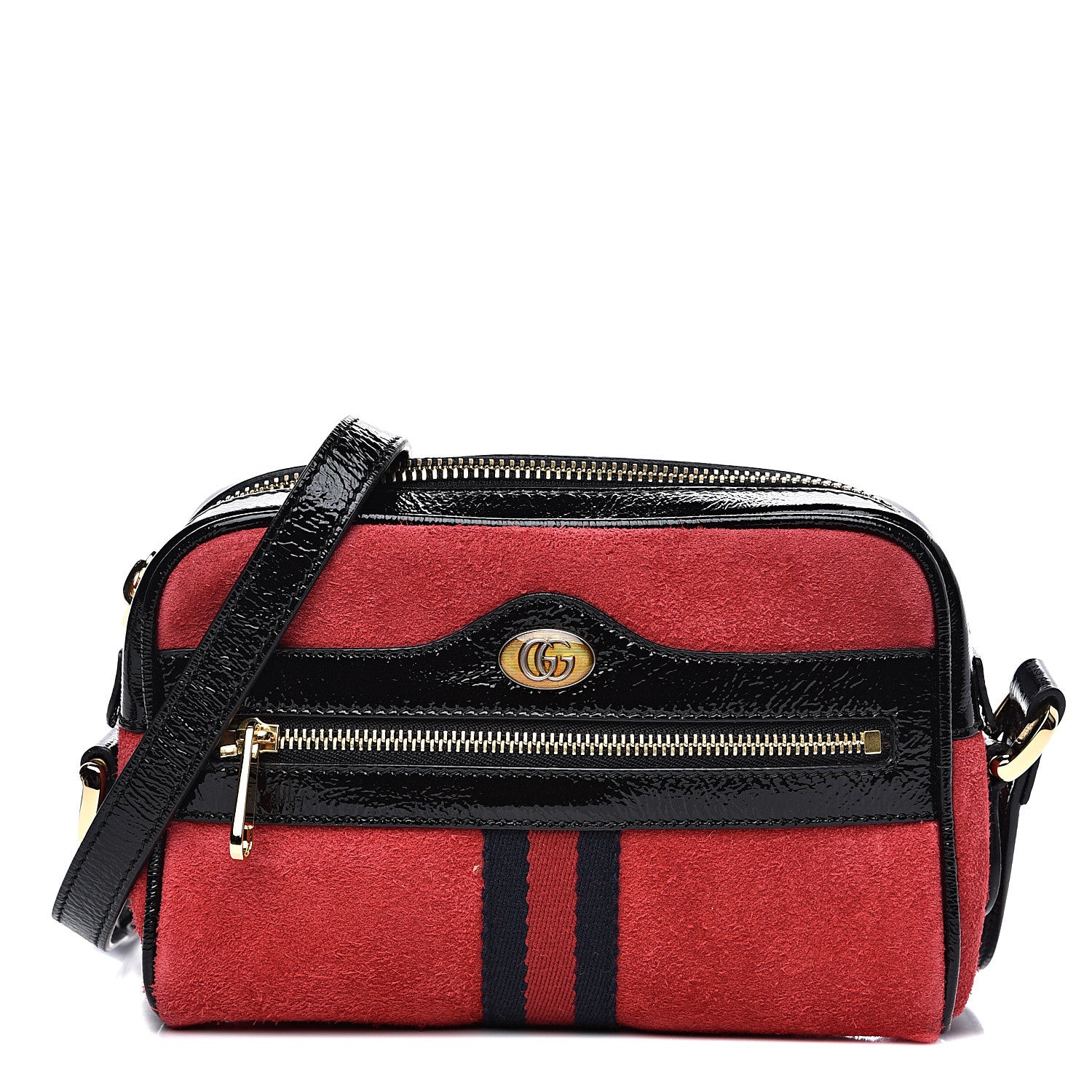 Gucci Suede Patent Web Mini Ophidia Shoulder Bag Red 1 of 11