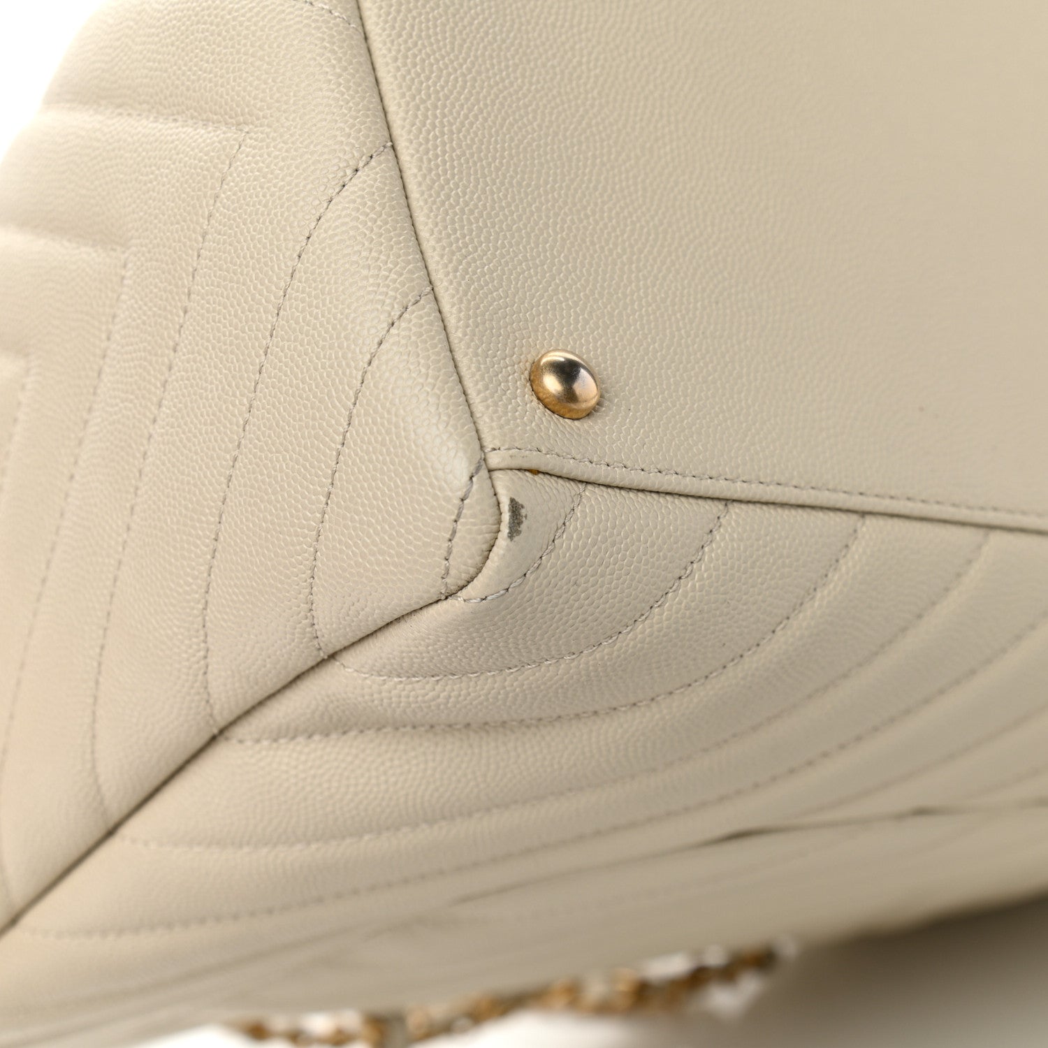 Chanel Caviar Chevron Quilted Coco Handle Shopping Tote Ivory 13 of 14