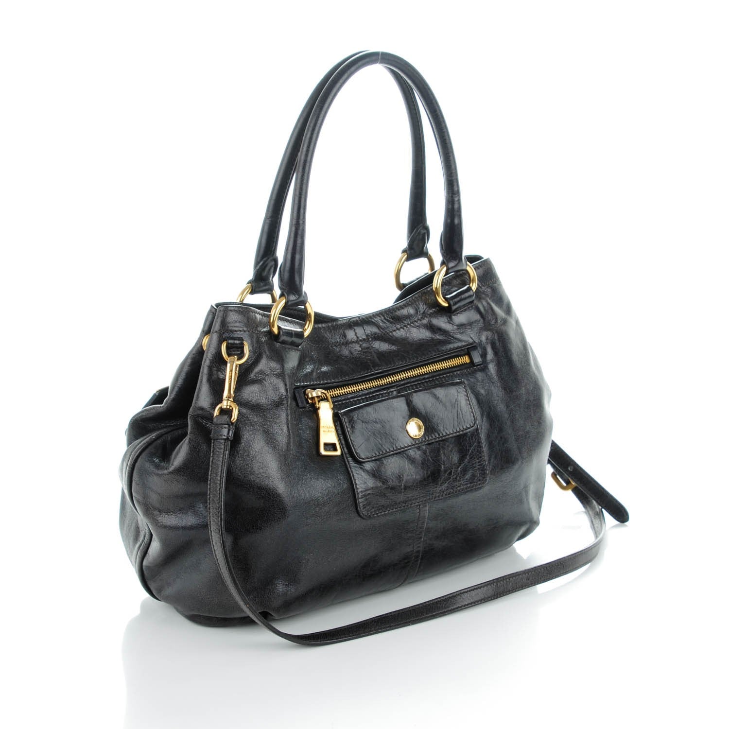 Prada Vitello Shine Shoulder Bag Zaffiro 3 of 8