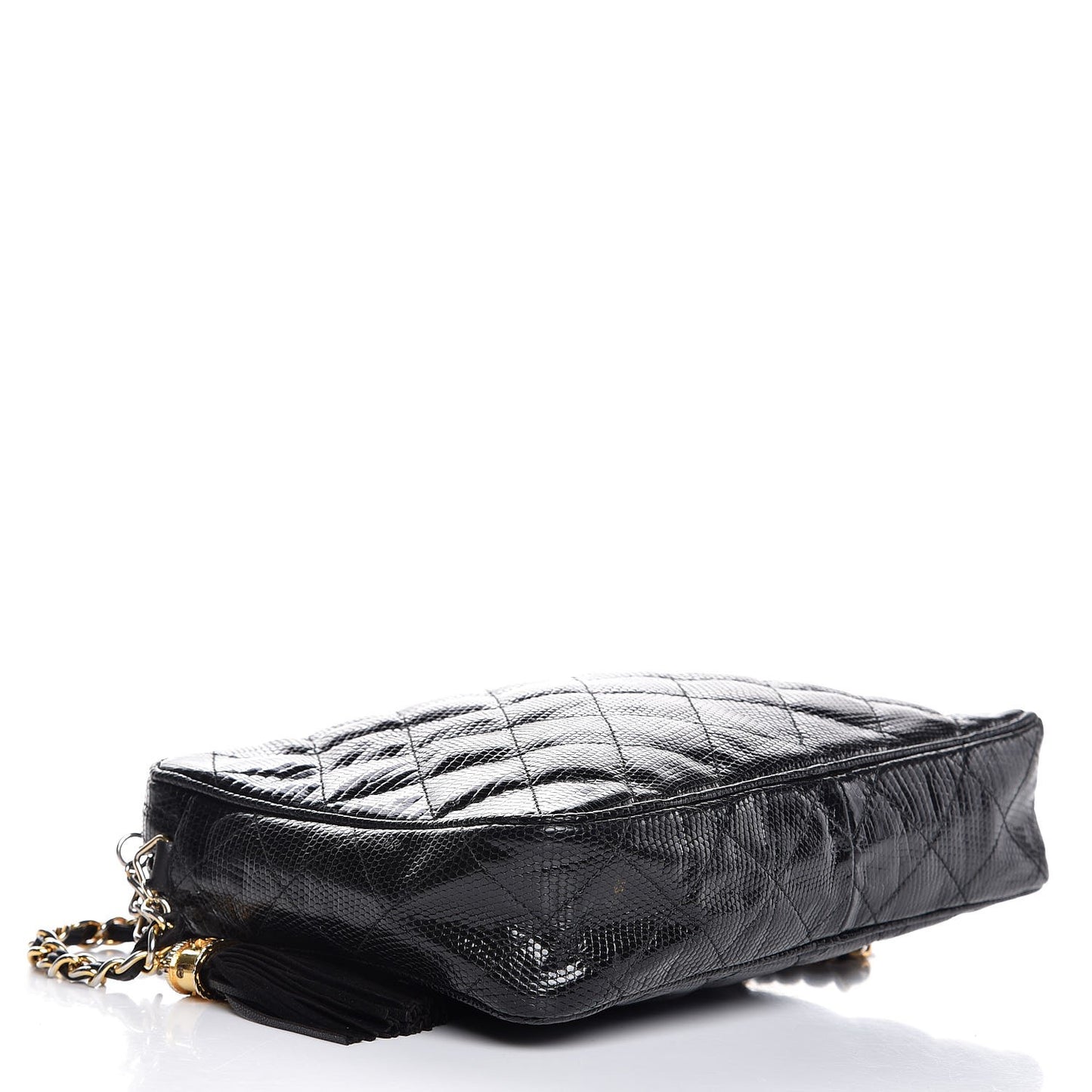 Lizard Quilted Small Tassel Camera Case Black