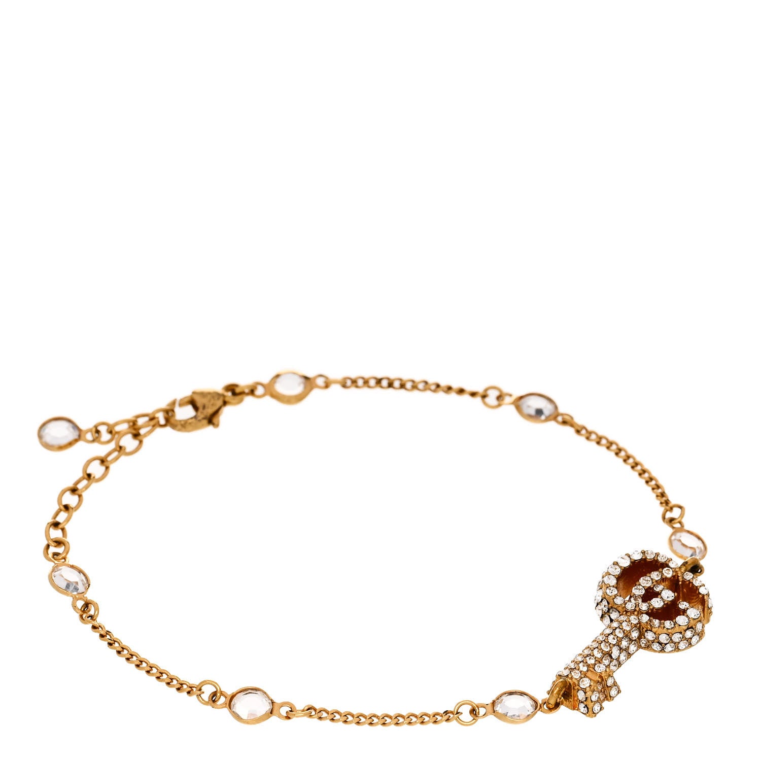 Gucci Metal Crystal Double G Key Bracelet Gold 1 of 5