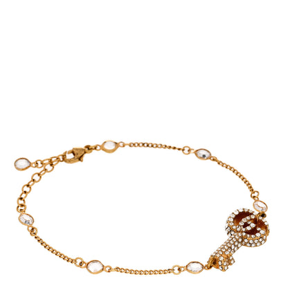 Gucci Metal Crystal Double G Key Bracelet Gold 1 of 5