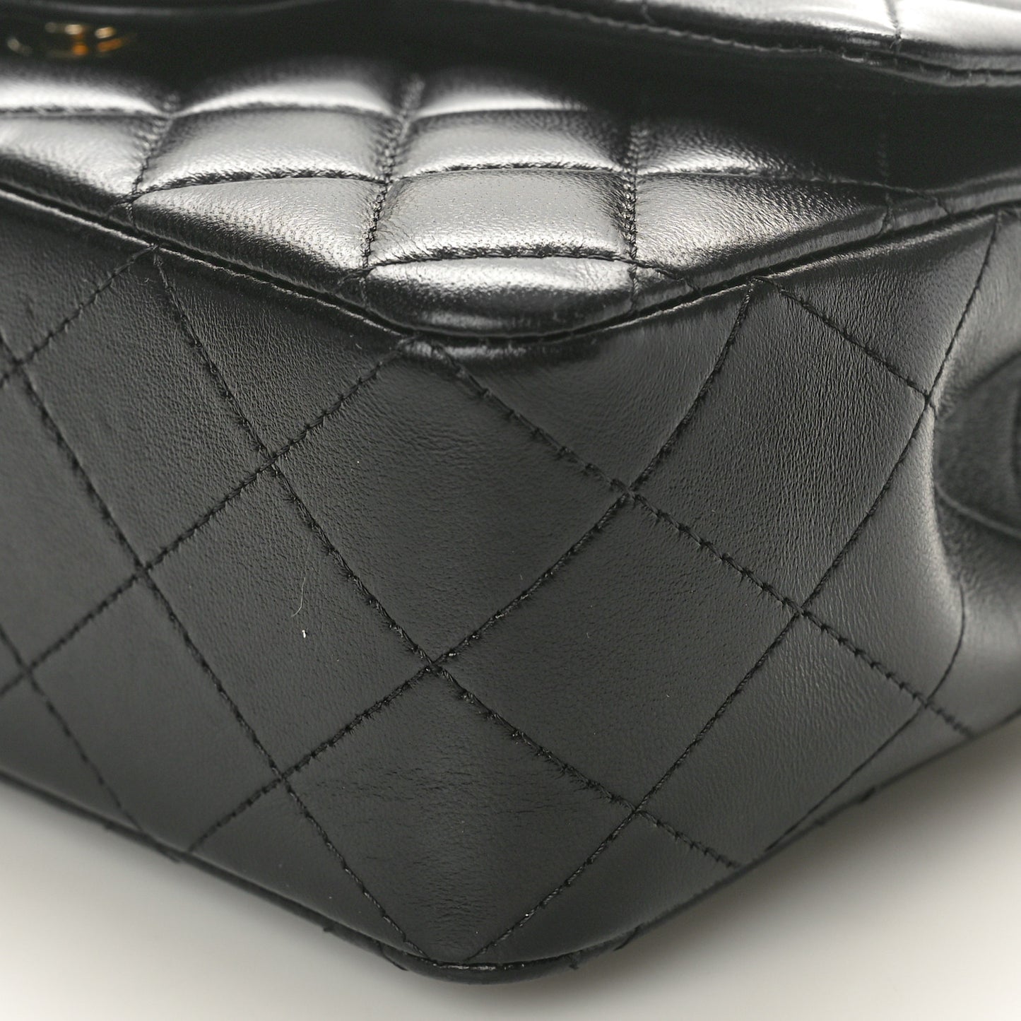 Lambskin Quilted Mini Top Handle Rectangular Flap Black
