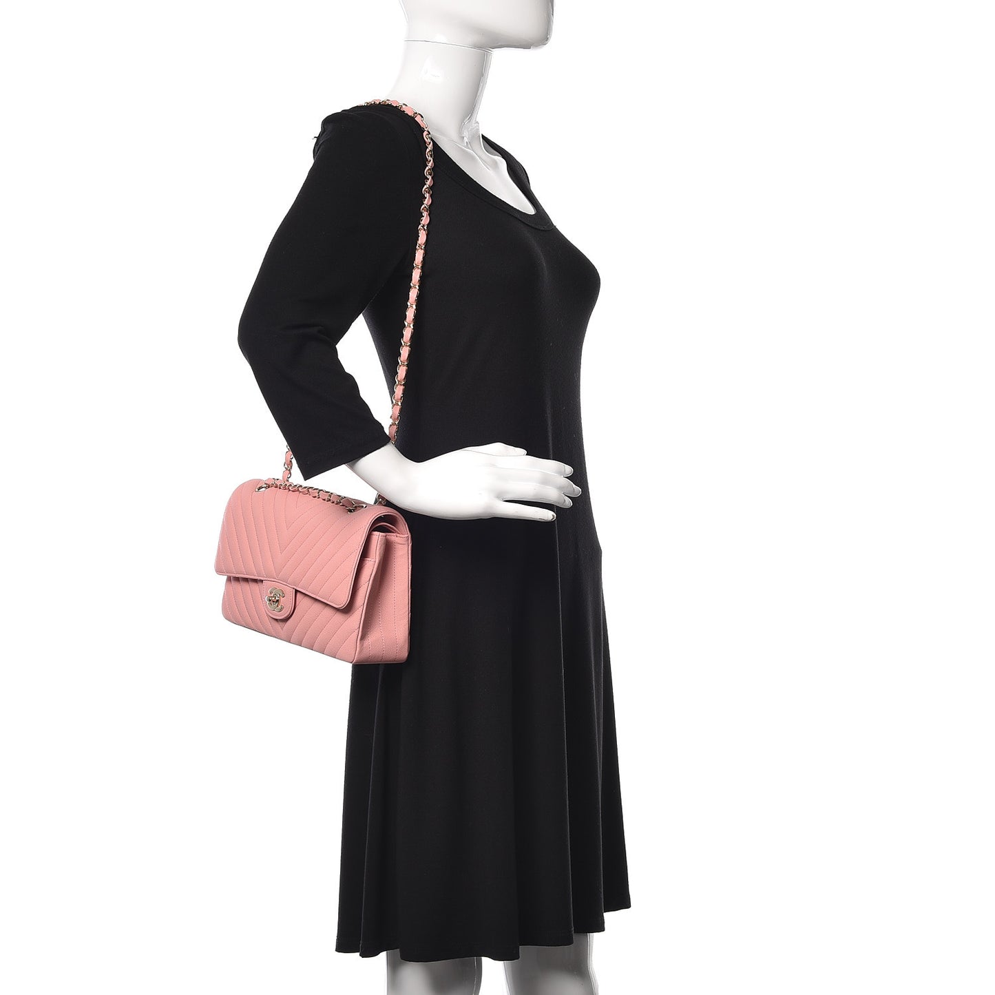 Caviar Chevron Quilted Medium Double Flap Pink