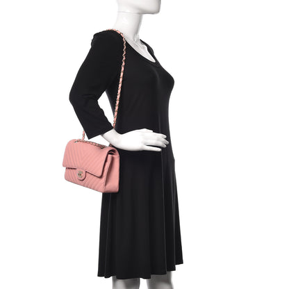 Chanel Caviar Chevron Quilted Medium Double Flap Pink 2 of 9