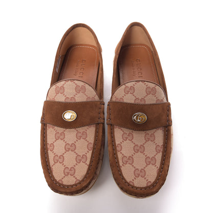 Gucci GG Monogram Suede Mens Driver Loafers 9 Beige Ruggine Cuir 5 of 11