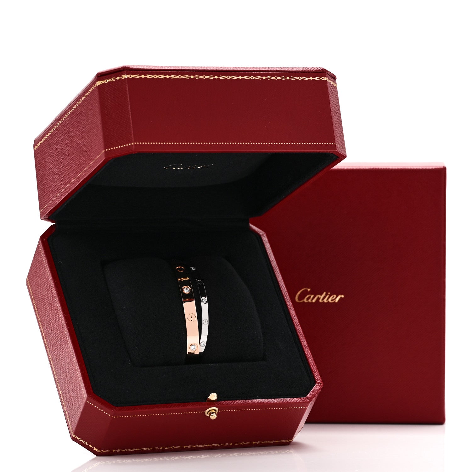 Cartier 18K Pink White Gold 12 Diamond Double LOVE Bracelet 16 7 of 7