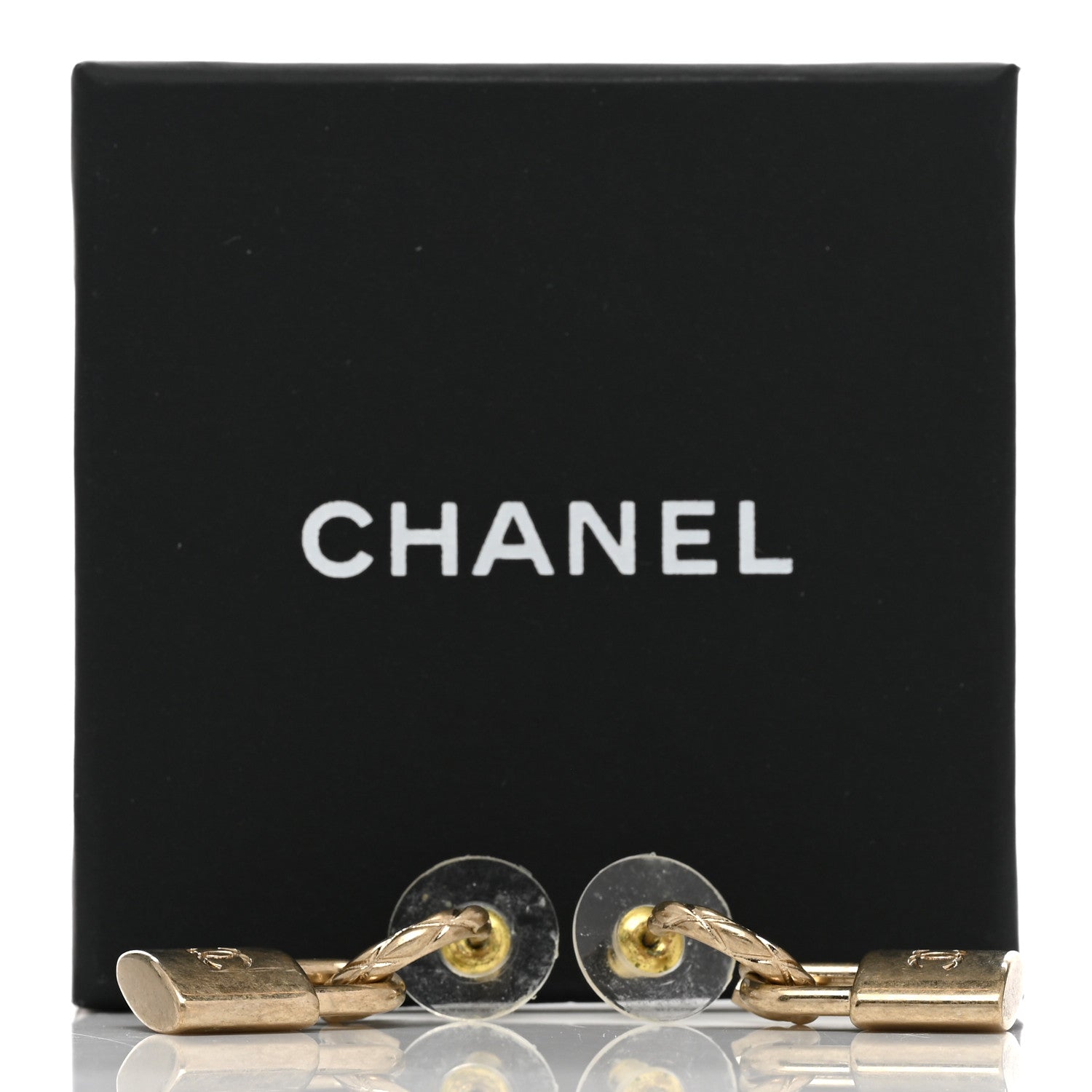 Chanel Metal Lock Drop Earrings Light Gold 5 of 5