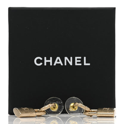 Chanel Metal Lock Drop Earrings Light Gold 5 of 5