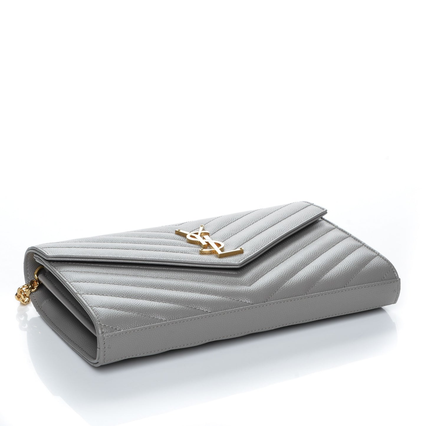 Grain De Poudre Matelasse Chevron Monogram Chain Wallet Oyster Grey
