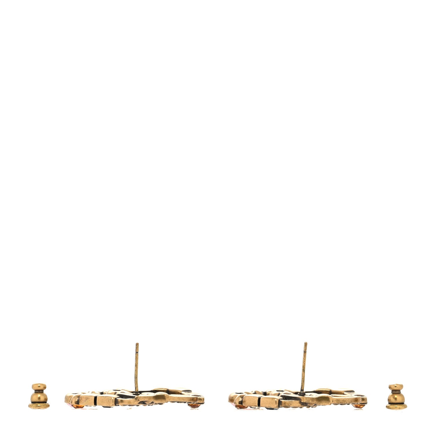 Gucci Crystal Double G Clip On Earrings Aged Gold Multicolor 3 of 5