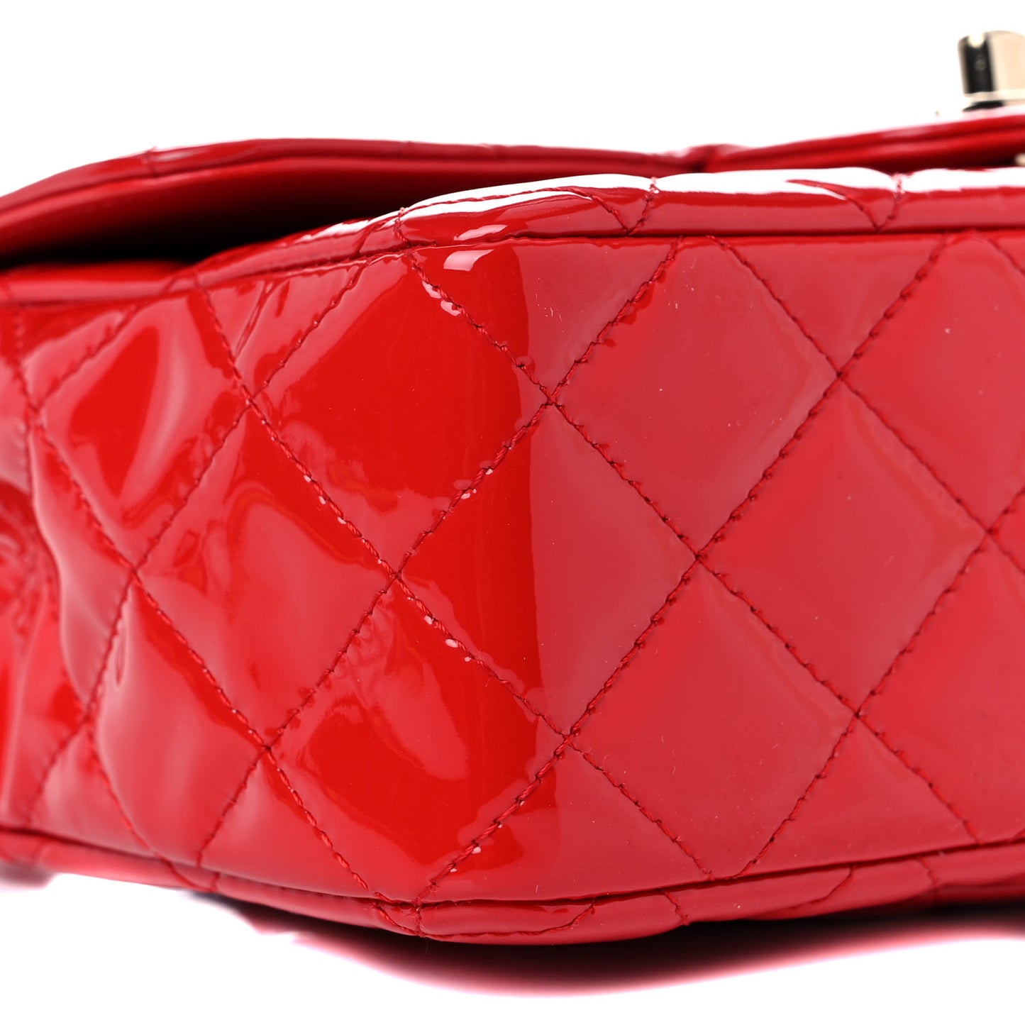 Patent Calfskin Quilted Mini Rectangular Flap Red