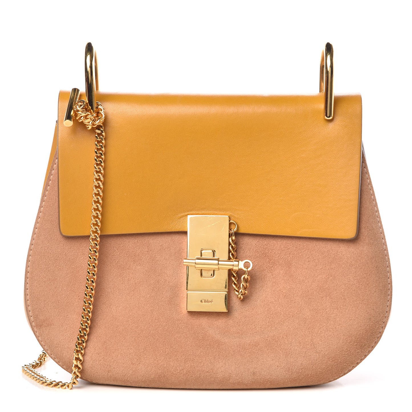 Suede Smooth Calfskin Drew Shoulder Bag Wet Sand Sunflower