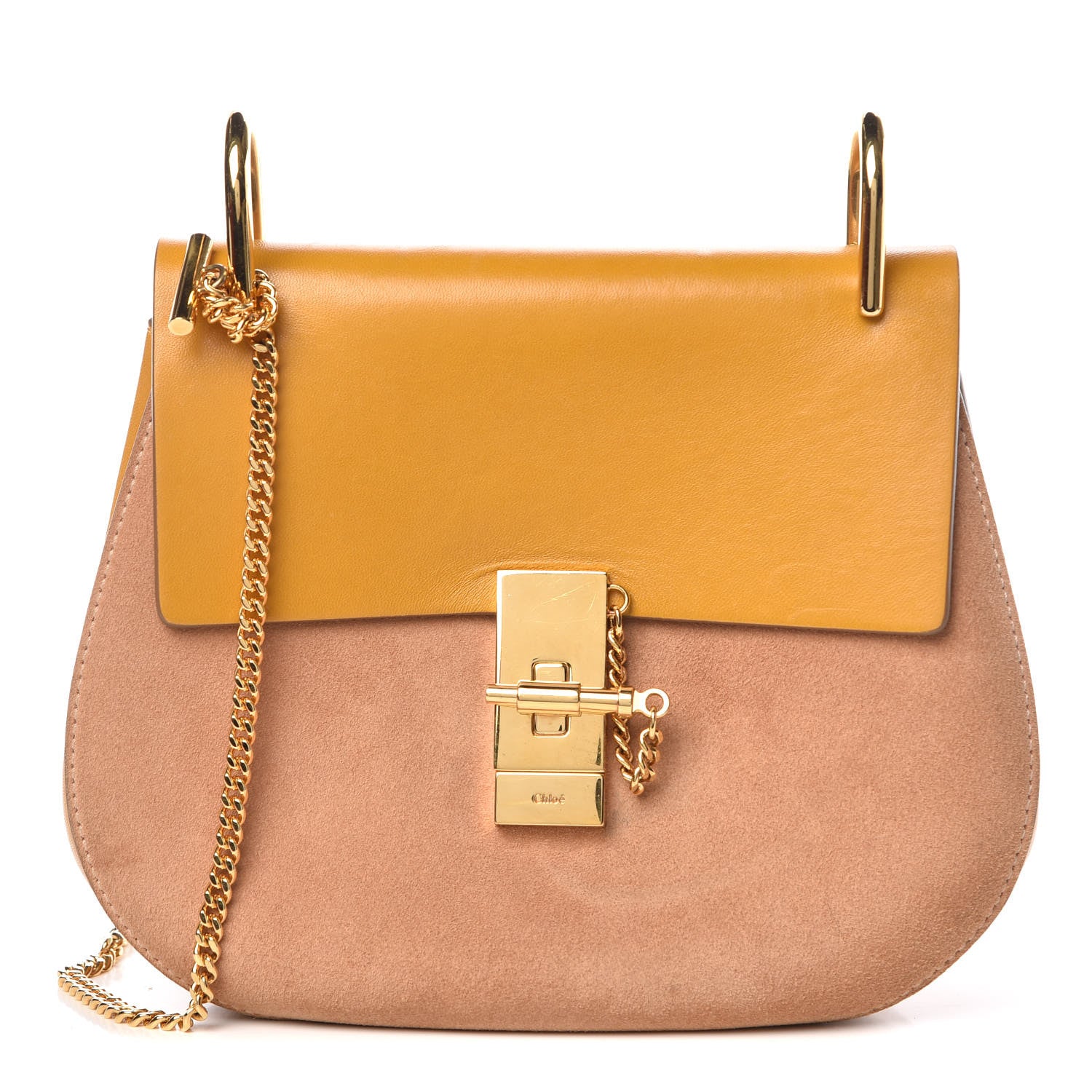 Chloe Suede Smooth Calfskin Drew Shoulder Bag Wet Sand Sunflower 1 of 15