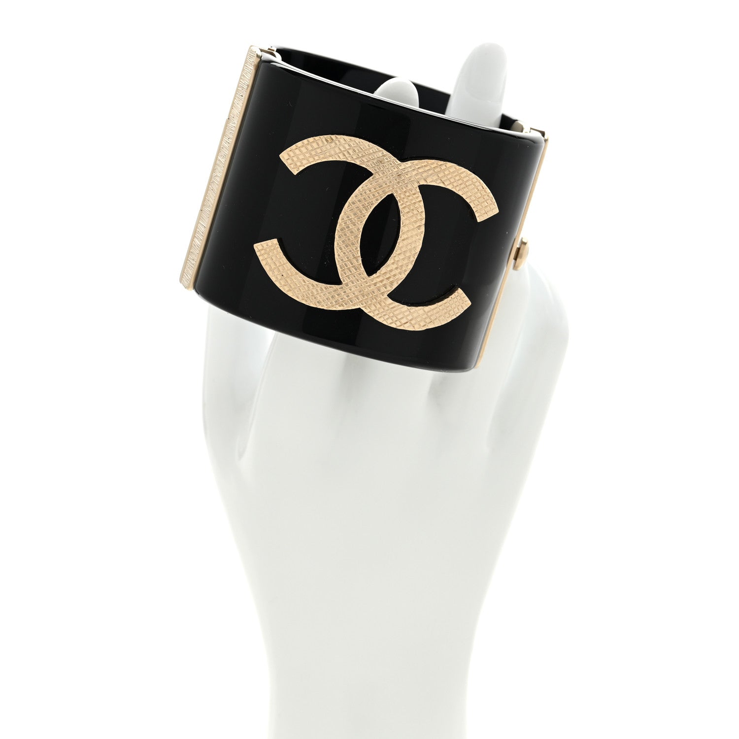 Chanel Resin CC Cuff Bracelet Black Gold 2 of 6