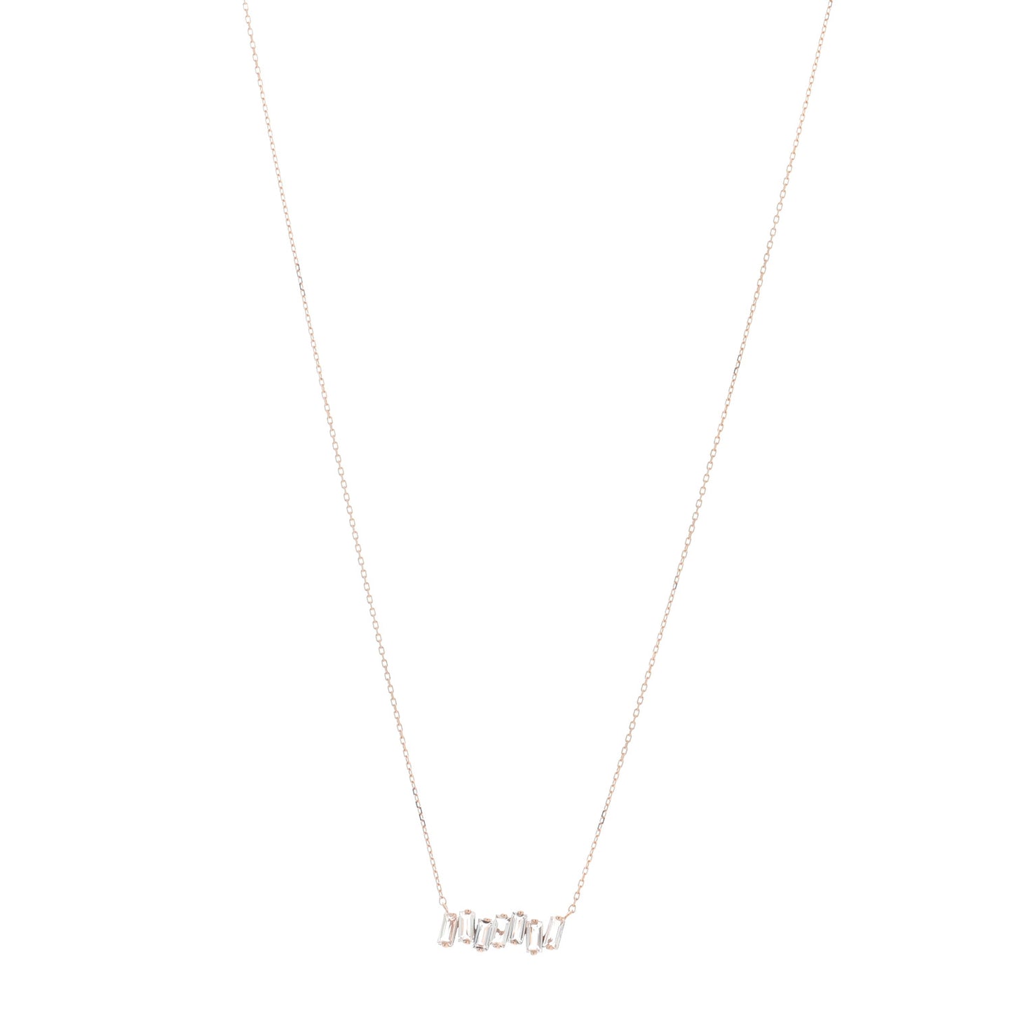 14K Rose Gold White Topaz Baguette Bar Pendant Necklace