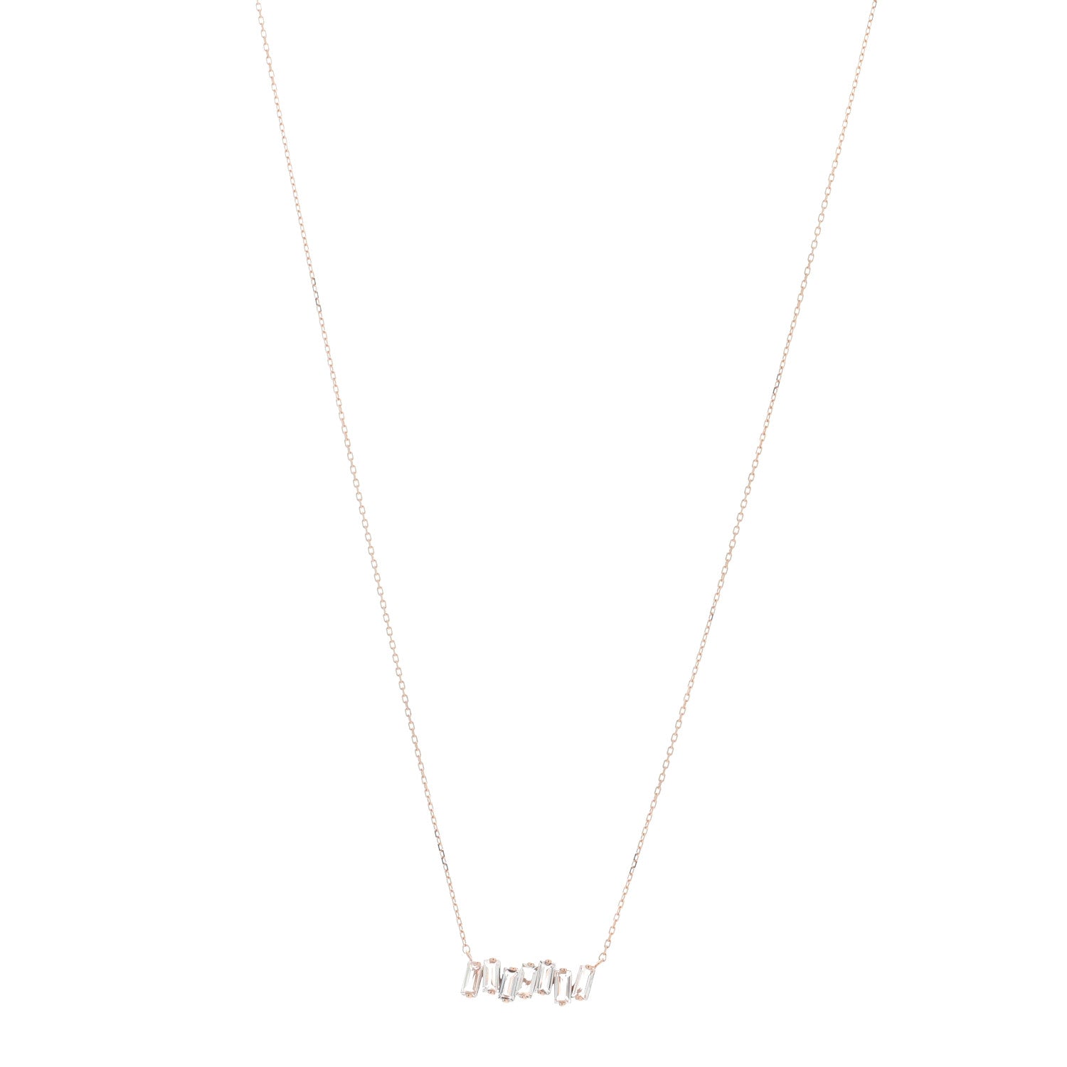 Suzanne Kalan 14K Rose Gold White Topaz Baguette Bar Pendant Necklace 1 of 3